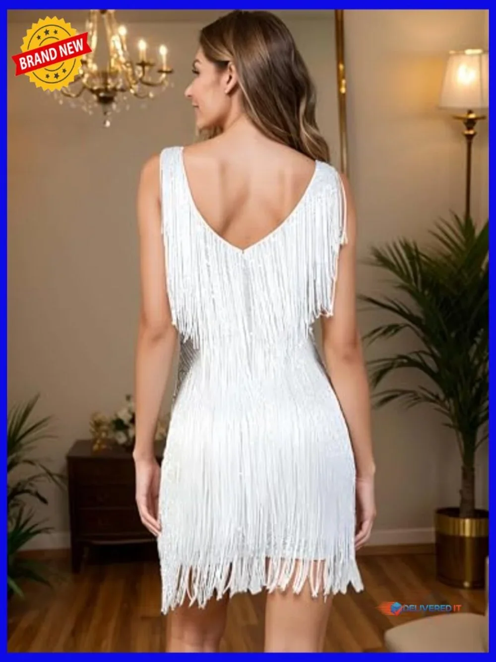 Halter Backless Fringe Mini Dress for Parties Cocktail Bodycon - Picture 3 of 7